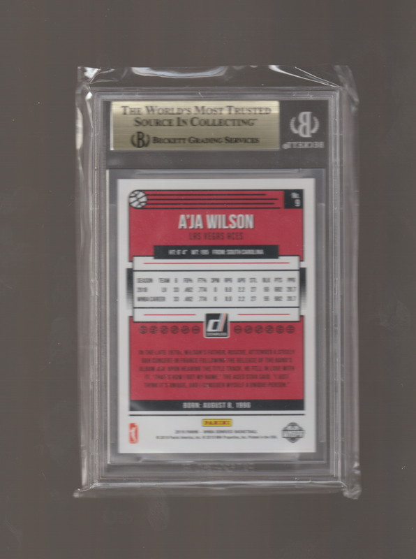 aja wilson 2019 panini bgs 9.5,gem mint wnba year,south carolina,aces,4x mvp, view 2