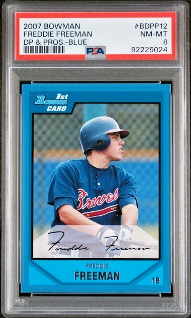 2007 Bowman Draft 1st Prosp Rookie /399 Blue #BDPP12 Freddie Freeman RC SP PSA 8
