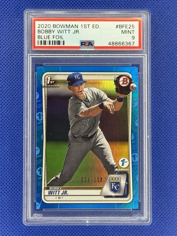 2020 Bowman 1st Edition Blue Foil 39/150 Bobby Witt Jr. #BFE25 Royals PSA 9 MINT