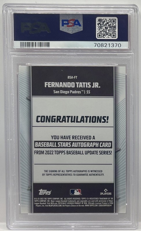 2022 Topps Update Baseball Stars Red 19/25 Fernando Tatis Jr PSA 9 MINT Auto view 2