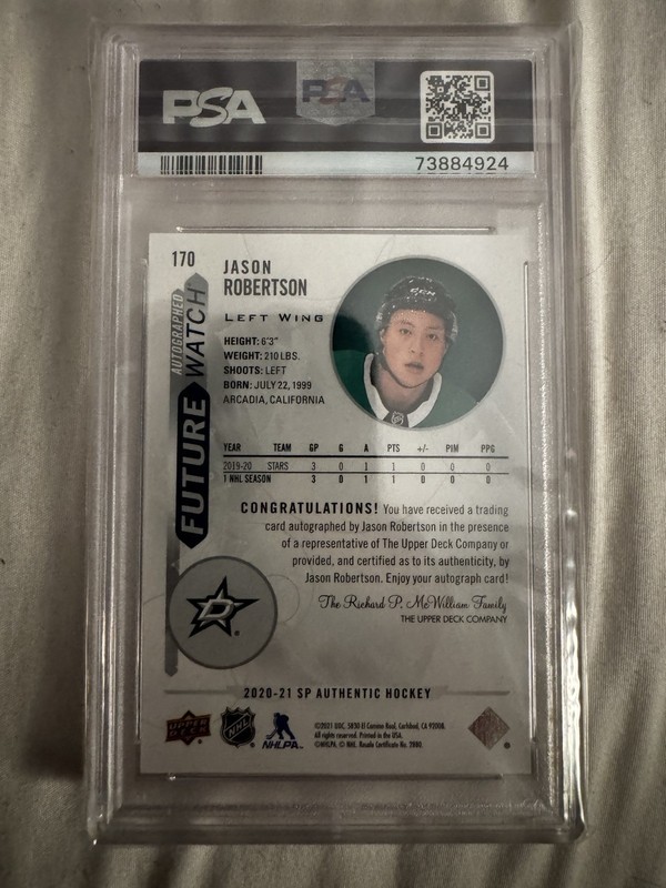 2020 SP Authentic #170 JASON ROBERTSON Auto RC Future Watch /999 Rookie PSA 9 view 2