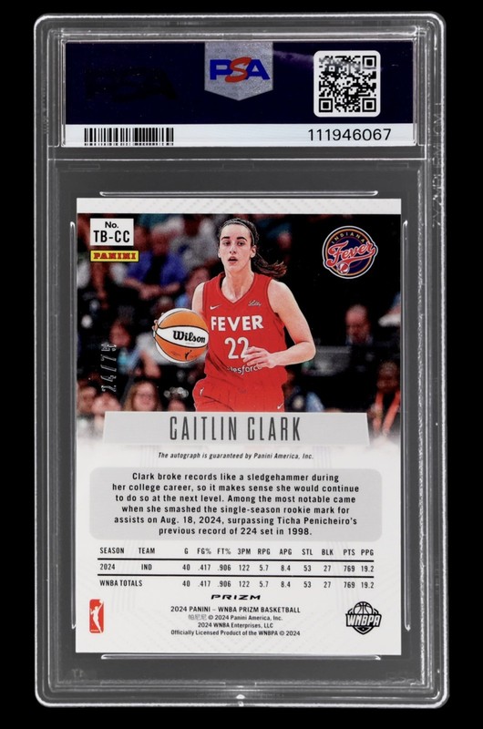 2024 Prizm WNBA Throwback Caitlin Clark RC AUTO Blue #/75 PSA 9 - Indiana Fever view 2