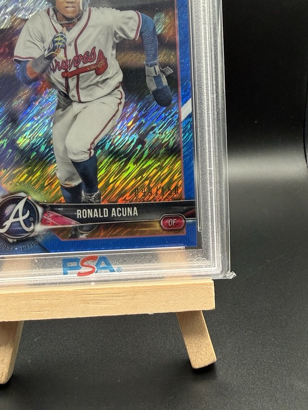 RONALD ACUNA JR 2018 BOWMAN #BCP1 BLUE SHIMMER REFRACTOR 99/150 PSA 10!! view 2