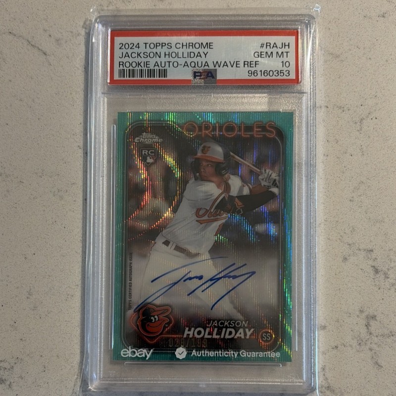 Topps 2024 Chrome Jackson Holliday Rookie Auto Aqua Wave Refractor /199 PSA 10