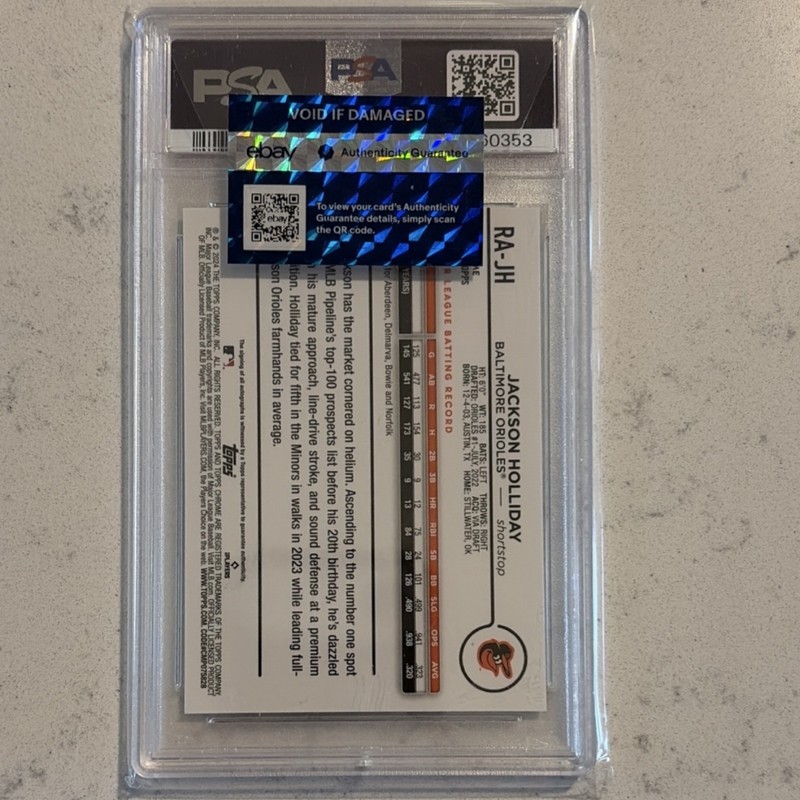 Topps 2024 Chrome Jackson Holliday Rookie Auto Aqua Wave Refractor /199 PSA 10 view 2