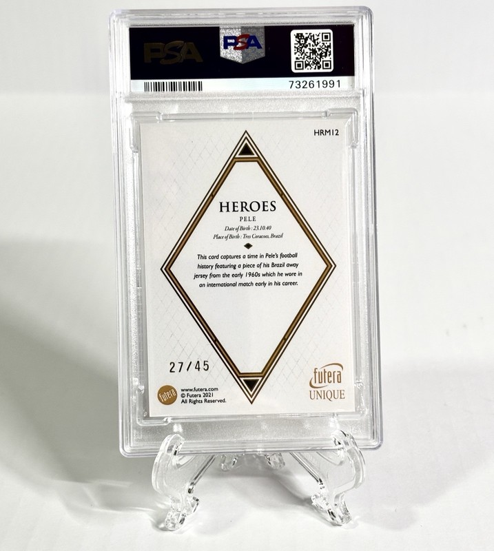 PSA 7 Pele 2021 Futera Heroes Relic /45 HRM12 Brazil Football Patch view 2