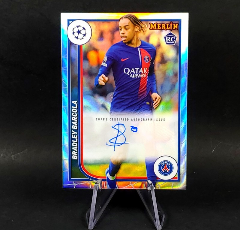 Bradley Barcola Auto 2023-24 Topps Merlin UEFA Rookie Refractor Autograph PSG RC
