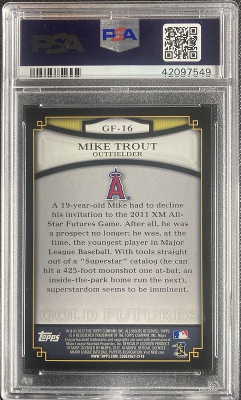 2012 Topps MIKE TROUT Gold Futures #GF-16 PSA 8 NM-MT view 2