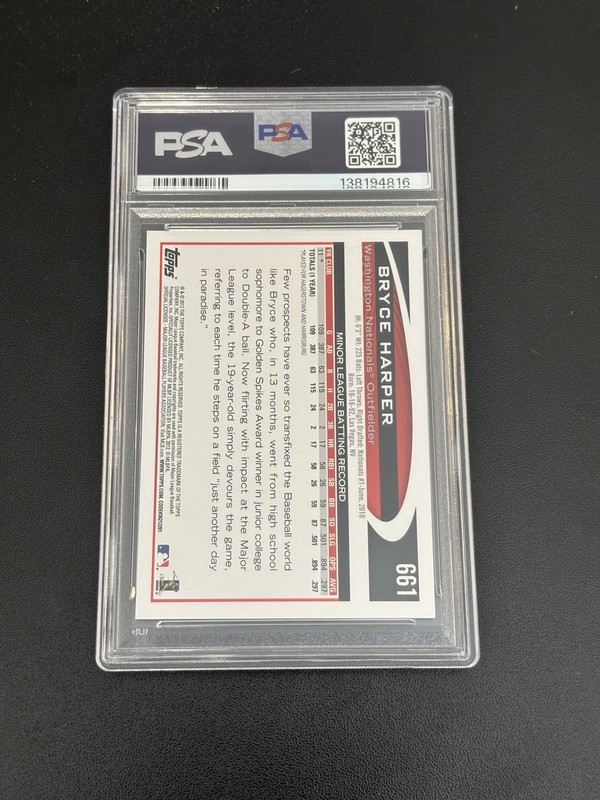 2012 Topps - Bryce Harper #661 Batting, Blue Helmet (RC) - PSA 10 view 2