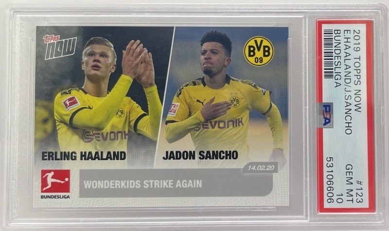 2019 Topps Now Bundesliga #123 Erling Haaland & Jadon Sancho Rookie PSA 10 GEM