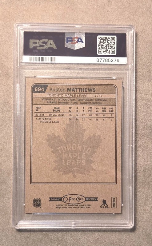 AUSTON MATTHEWS 2016-17 UD O-PEE-CHEE UPDATE #694 PSA 9 view 2