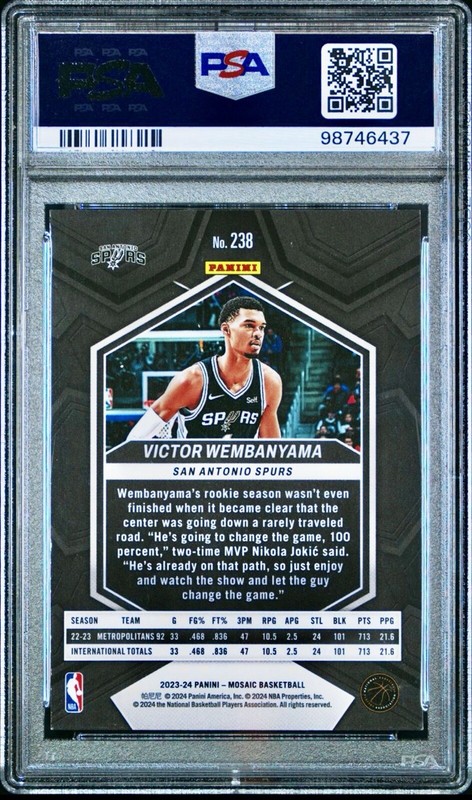 VICTOR WEMBANYAMA 🏀 PSA 9 MINT 2023 PANINI MOSAIC #238 🏀 ROOKIE 👽 G.O.A.T 👽 view 2