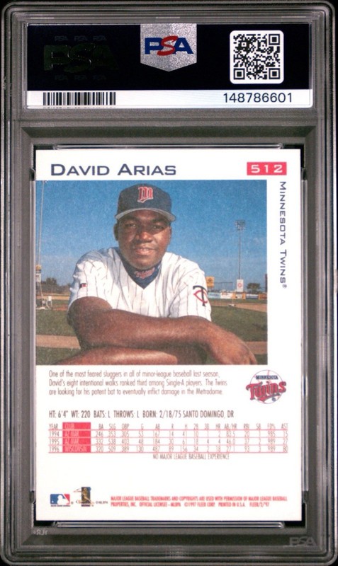 1997 Fleer David Ortiz #512 PSA 10 Rookie view 2