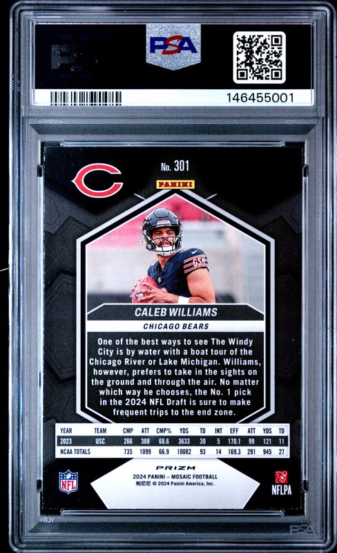 2024 Panini Mosaic Caleb Williams #301 Reactive Blue PSA 10 view 2