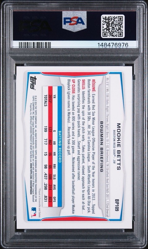 2014 Bowman Prospects #BP109 Mookie Betts RC Rookie PSA 9 MINT Dodgers view 2