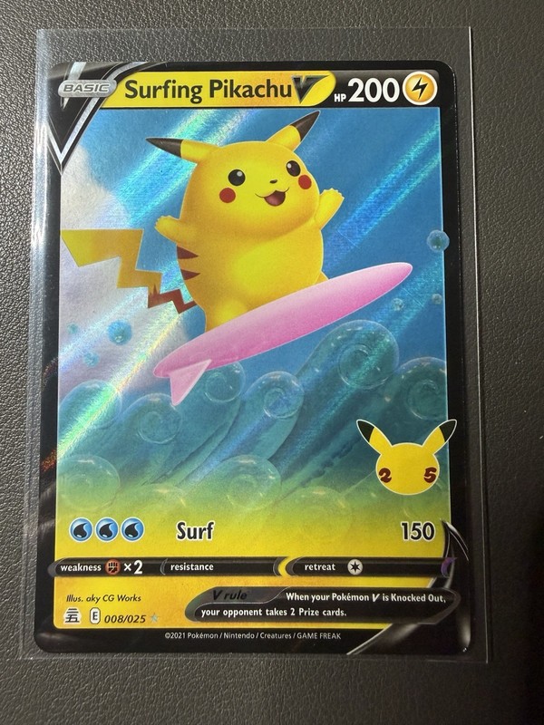 Pokémon TCG Surfing Pikachu v Celebrations Holo Ultra Rare Card 008/025