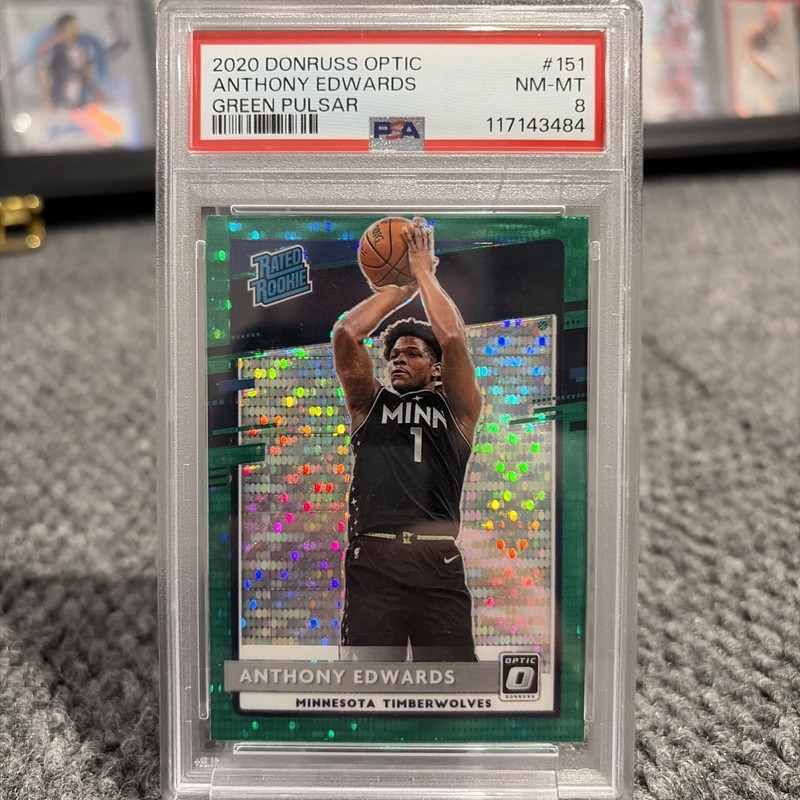 2020 PANINI DONRUSS OPTIC GREEN PULSAR ANTHONY EDWARDS ROOKIE RC PSA 8