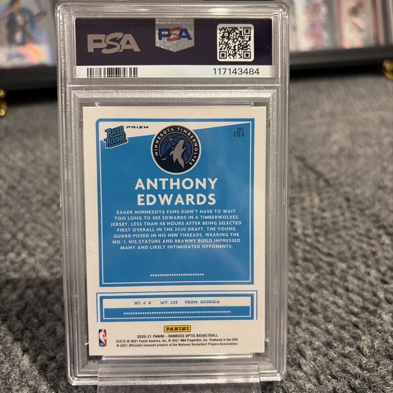2020 PANINI DONRUSS OPTIC GREEN PULSAR ANTHONY EDWARDS ROOKIE RC PSA 8 view 2