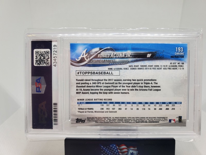 2018 Topps Chrome Ronald Acuna Jr. RC X Fractor Rookie #193 Braves PSA 10 view 2