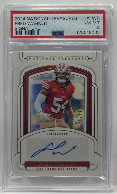 FRED WARNER 2024 National Treasures Signatures Silver Auto #25/49 PSA 8 49ers SP