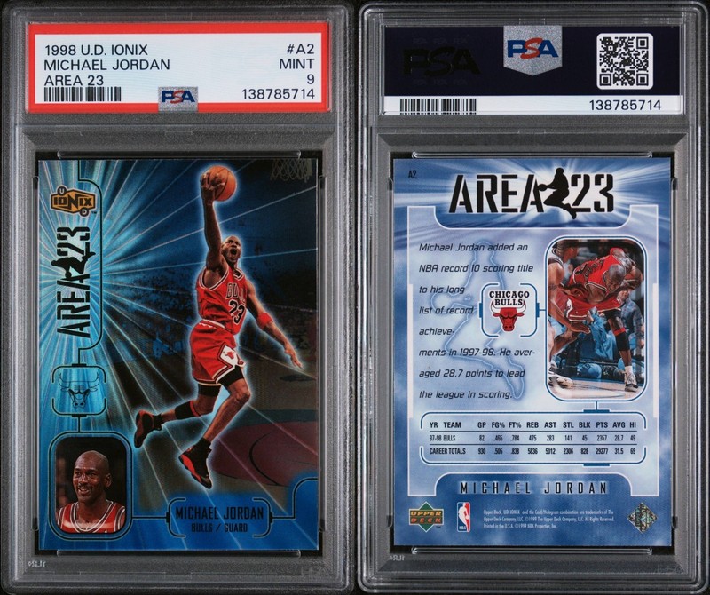1998 UD Ionix Michael Jordan Area 23 #A2 PSA 9 MINT Chicago Bulls view 2