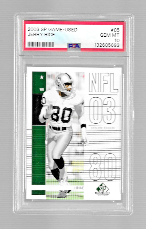 2003 SP GAME USED EDITION FOOTBALL CARD #85 HOF JERRY RICE PSA 10 POP 5 RAIDERS