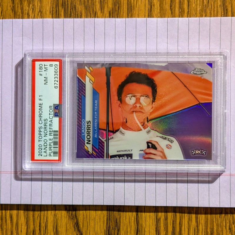 2020 TOPPS CHROME LANDO NORRIS ROOKIE 180  RC PURPLE REFRACTOR /399 PSA 8 F1