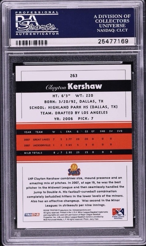 2008 Tristar Projections #263 Clayton Kershaw Dodgers RC ROOKIE PSA 10 GEM MINT view 2