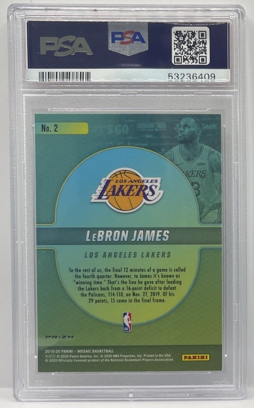 2019-20 Panini Mosaic LeBron James Center Stage #2 Lakers PSA 10 GEM SP SSP view 2