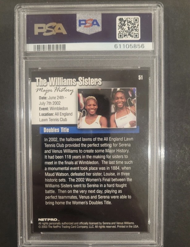 2003 NetPro Tennis #51 Serena Williams Venus Williams RC Rookie PSA 10 GEM MINT view 2