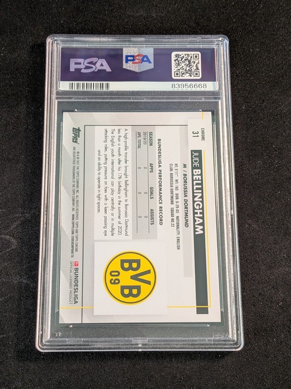 JUDE BELLINGHAM #31 ROOKIE 2020-21 TOPPS CHROME SAPPHIRE EDITION SP CARD PSA 10 view 2
