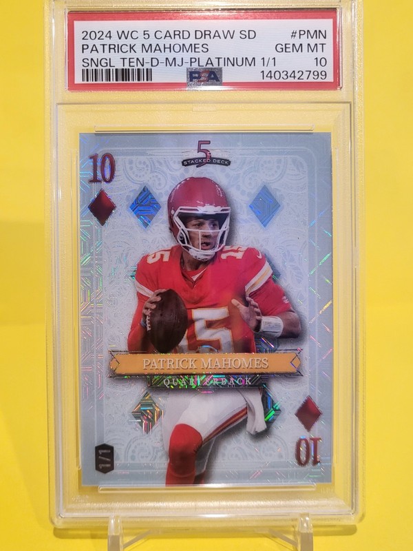 2024 WILD CARD 5 CARD DRAW SD PATRICK MAHOMES SNGL TEN-D-M-J- PLATNUM 1/1 PSA 10