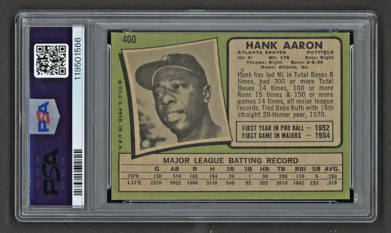 1971 Topps #400 HANK AARON PSA 7 NM "Tough 71 Black Border - Fresh to the Hobby" view 2