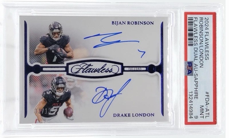 2024 Flawless Bijan Robinson & Drake London Dual Auto Sapphire /10 Falcons PSA 9