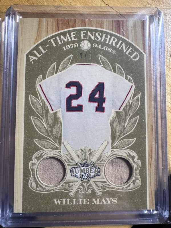 2025 Leaf Lumber All-Time Enshrined Willie Mays 1/1 Dual Bat Relic #AE-72 view 1
