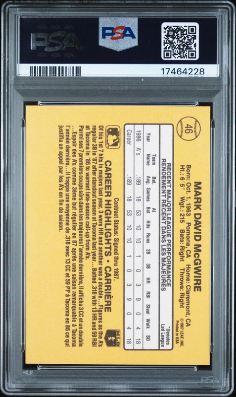 1987 Leaf #46 Mark McGwire Rated Rookie RC Cardinals PSA 10 Gem Mint *Pop 50!* view 2