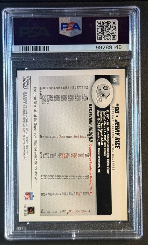 Jerry Rice 2004 Topps #85 Oakland Raiders PSA 8 view 2