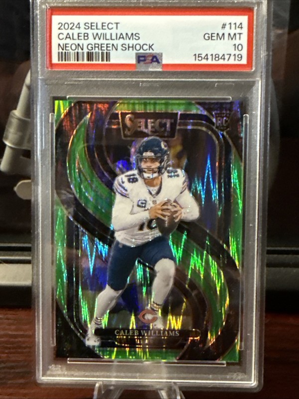 2024 Panini Select Premier Level Caleb Williams 114 Neon Green Shock Prizm /499