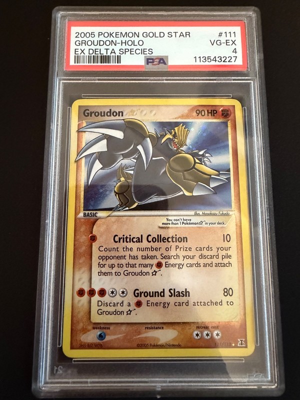 2005 POKEMON GOLD STAR GROUDON HOLO EX DELTA SPECIES #111 PSA 4 VG-EX