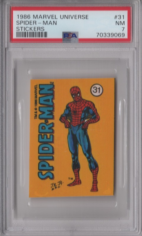 Spider-Man 1986 Marvel Universe PSA 7 NM Graded Sticker Card #31