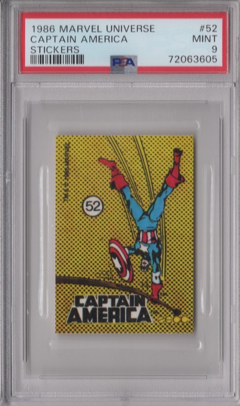 Captain America 1986 Marvel Universe PSA 9 Mint Graded Sticker Card #52