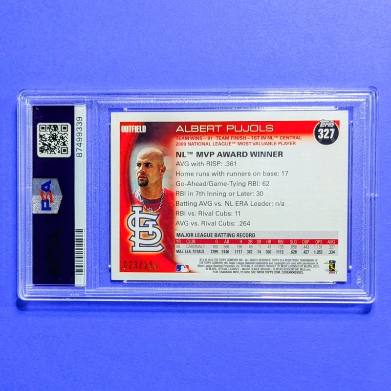2010 TOPPS ALBERT PUJOLS PSA 10 RED BORDER #/299 MVP CARDINALS SSP #327 view 2