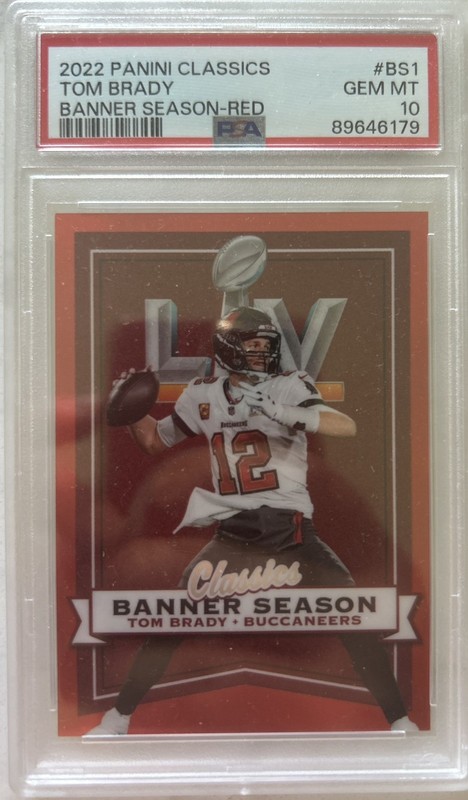 2022 Panini Classics Tom Brady Banner Season Red LIV 06/50 Buccaneers - PSA 10