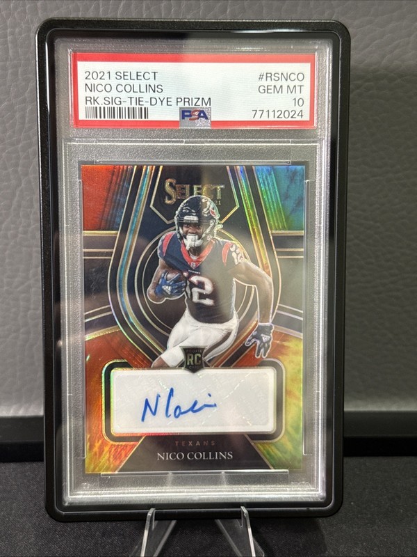 2021 Select Nico Collins Tie-dye Rookie Auto 12/25 Jsy# Match🔥 PSA 10 GEM MT view 2