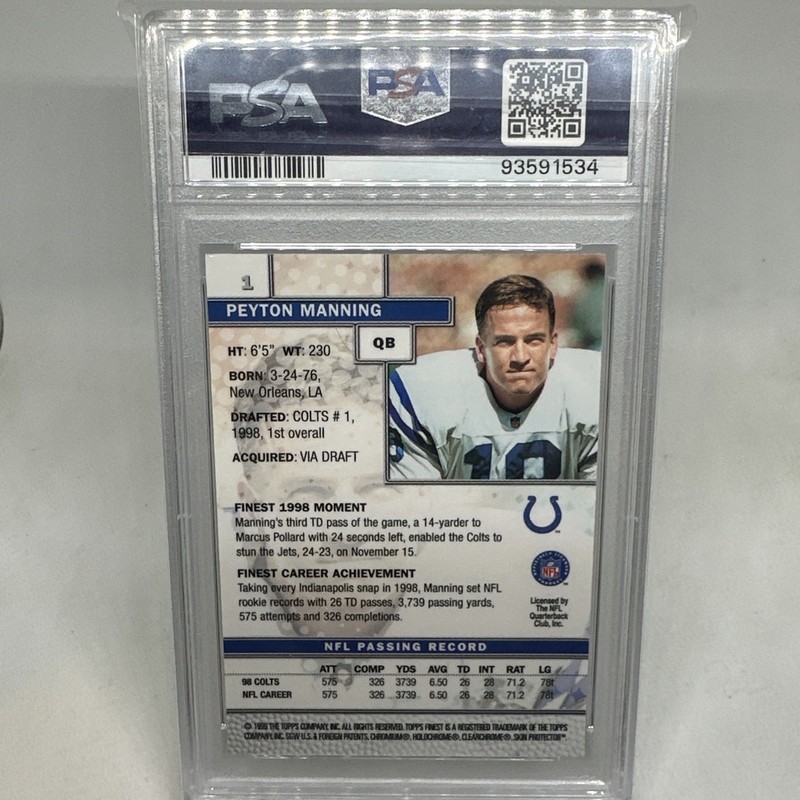 1999 Topps Finest - Peyton Manning #1 PSA 10 Colts 2nd Year view 2