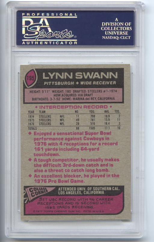 1977 Topps Lynn Swann #195 PSA 8 NM-MT Pittsburgh Steelers HOF Vintage Card view 2