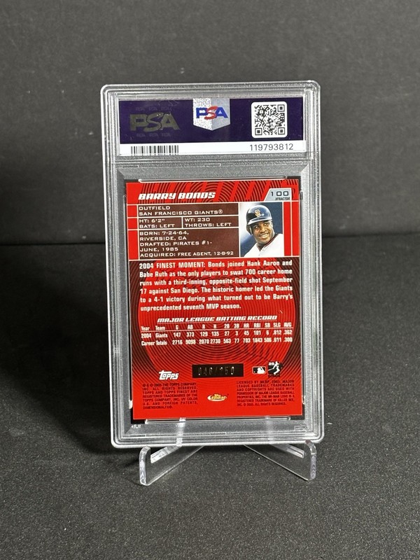 2005 Topps Finest - Barry Bonds Refractor X-Fractor SSP/250 PSA Looks Flawless💎 view 2