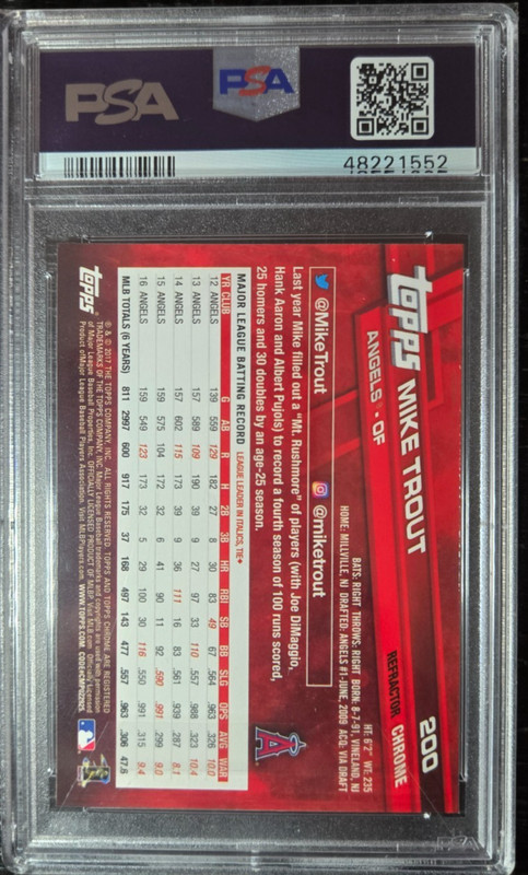 2017 Topps Chrome Mike Trout #200 - White Jersey Variation Refractor - PSA 10 view 2