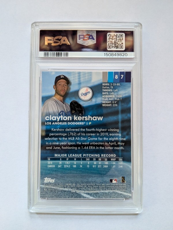 2020 Topps Stadium Club Chrome Clayton Kershaw #87 PSA 10 ICONIC PHOTO RARE view 2