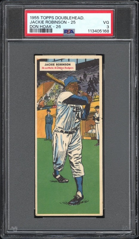 1955 TOPPS BASEBALL DOUBLEHEADER JACKIE ROBINSON #25 & DON HOAK #26 PSA 3